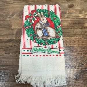 VTG Cannon Kitchen HandTowel Bunny Rabbit Christmas Decor Red Green Striped NWOT